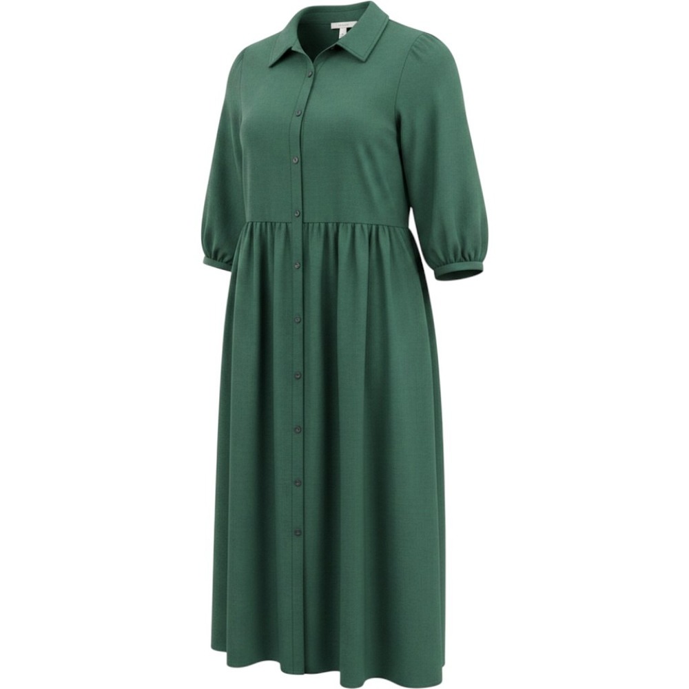 Baltic Born Tiered Midi Dress Womens M Green Cotton Button Up Puff‎ Sleeve Boho